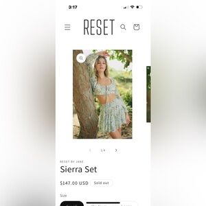 Reset by Jane 2 piece set shirt & skirt floral design size large